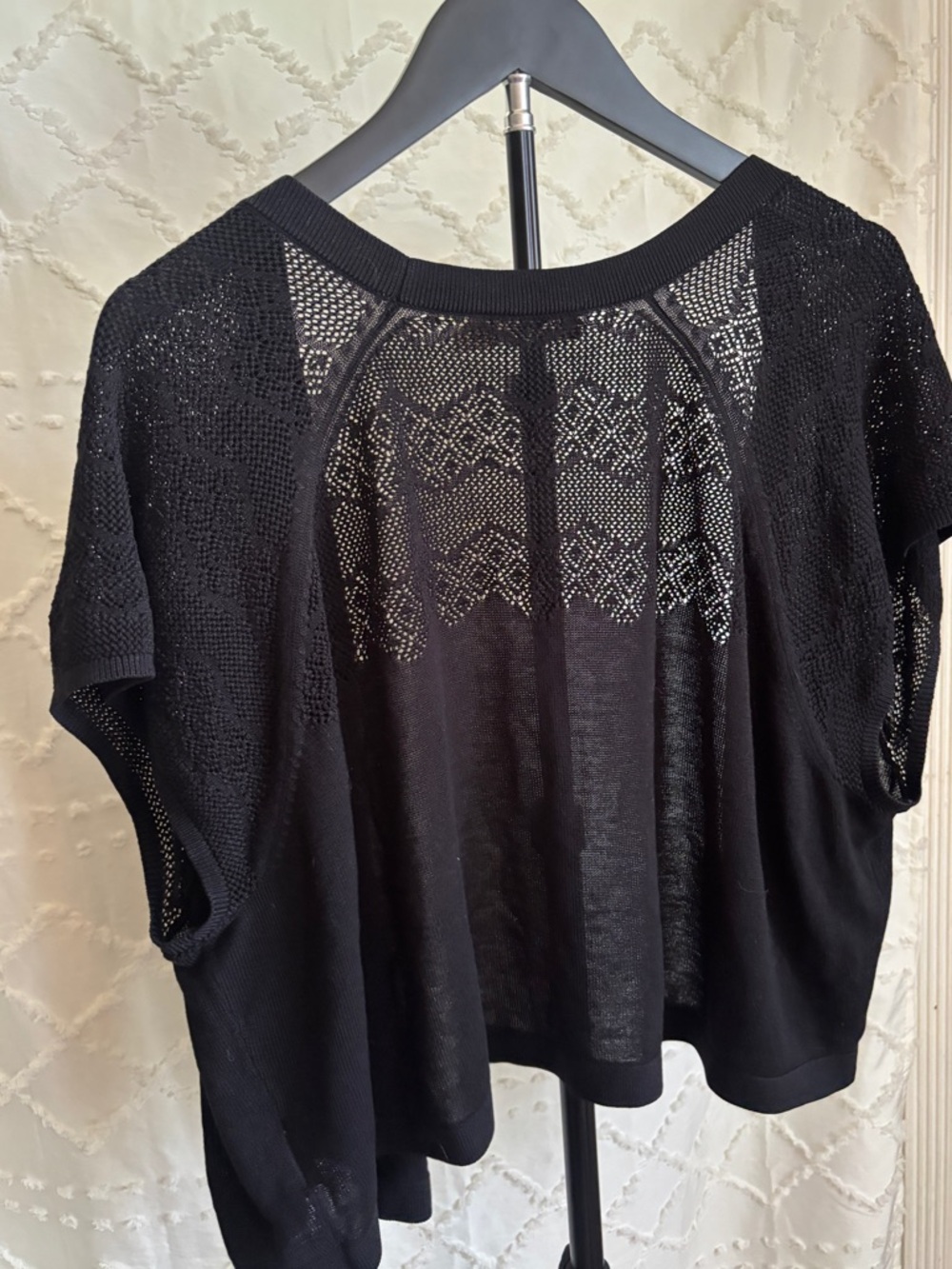 Y2K Plus Size Black Open Knit Cardigan 3X Lightweight Sheer Crochet Boho Layer - Picture 4 of 5
